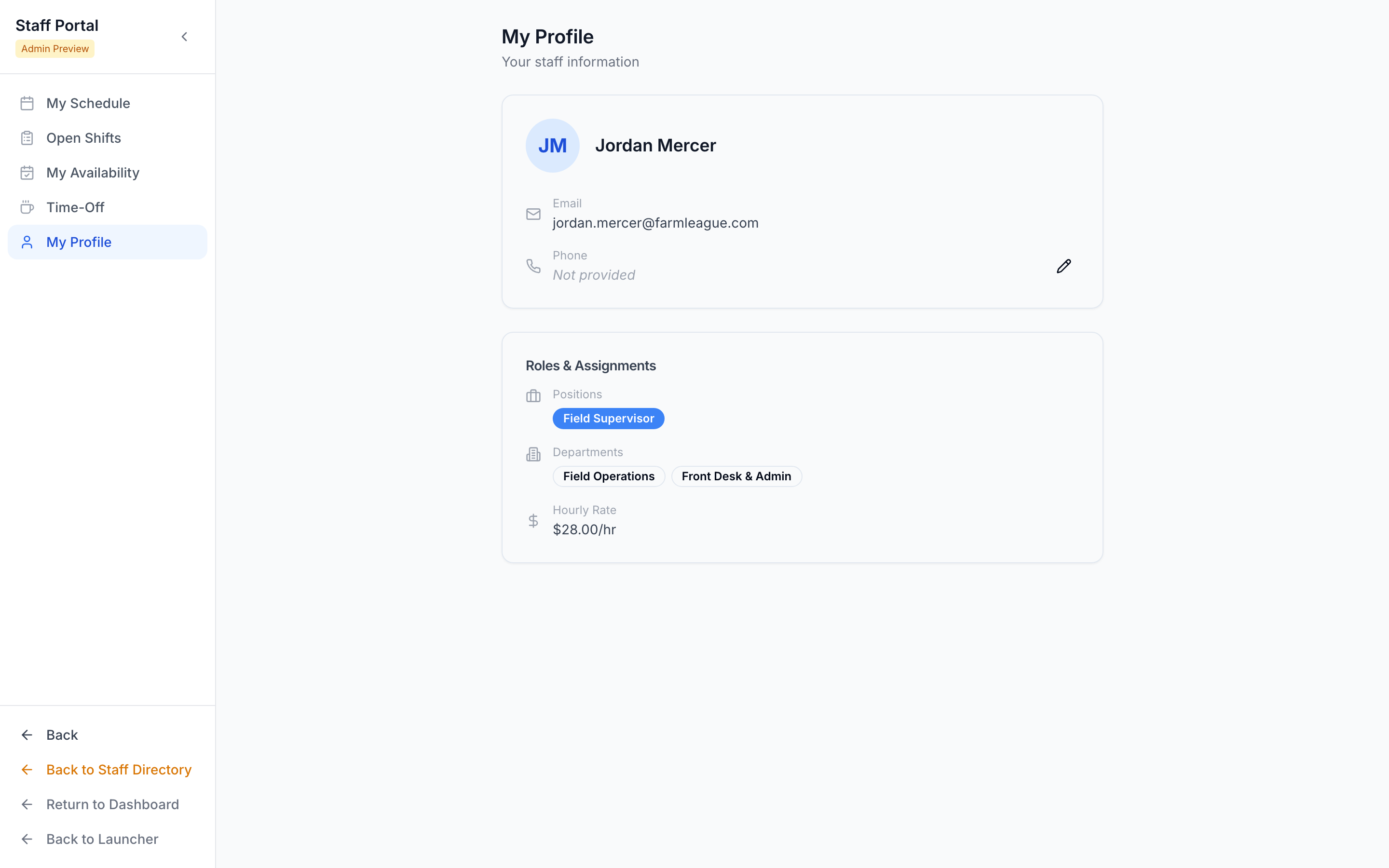 Staff Portal — profile
