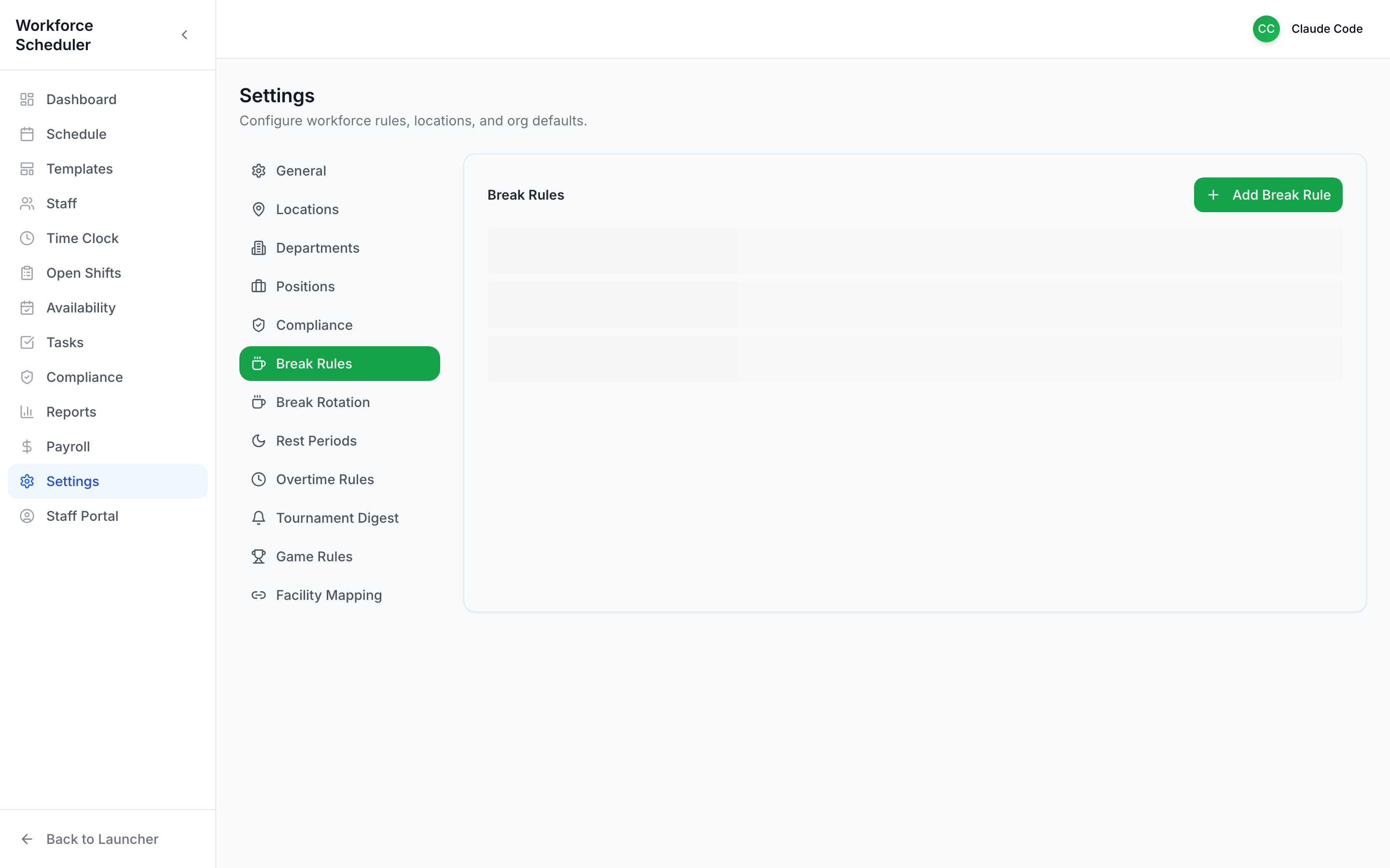 Settings — Break Rules