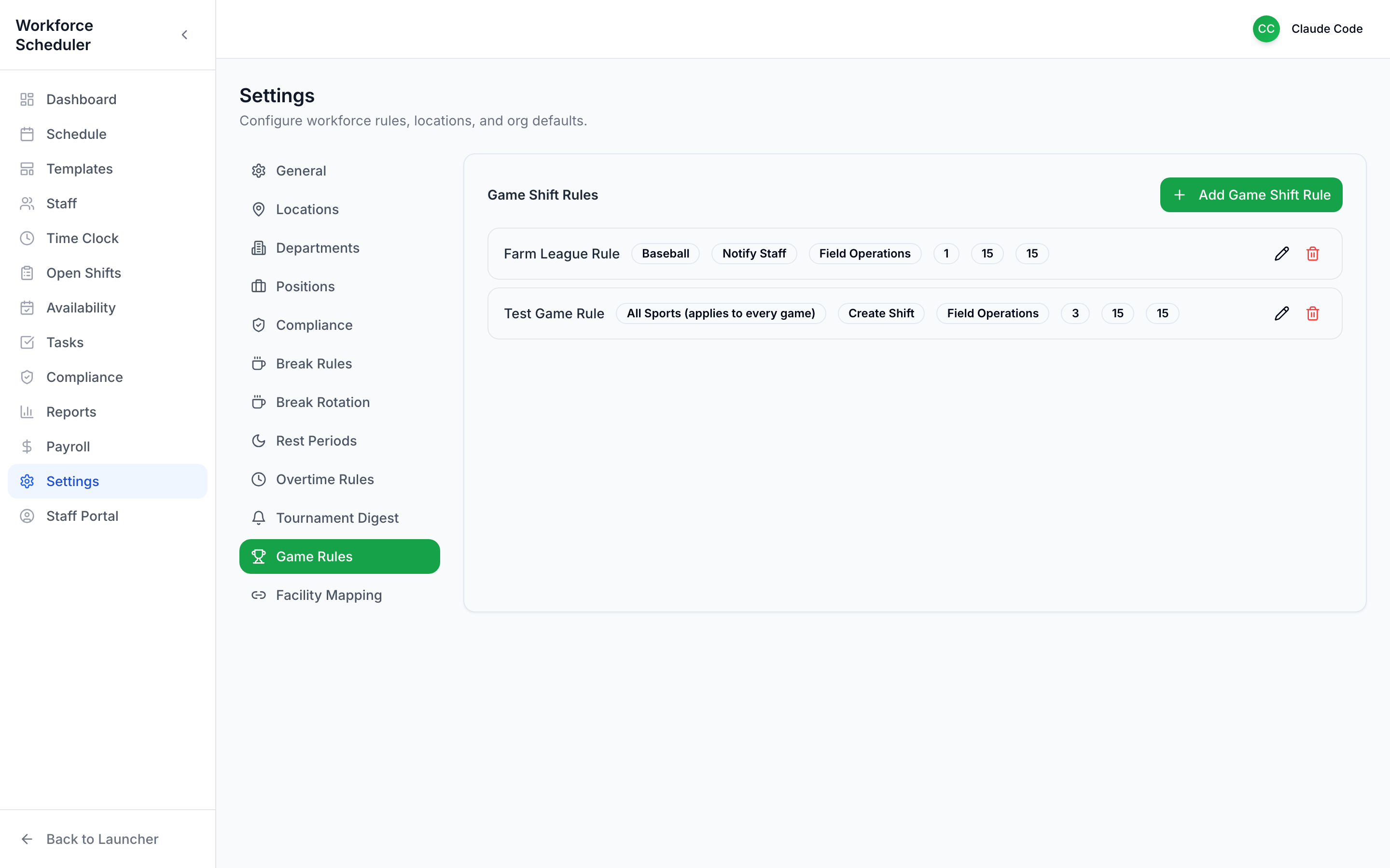 Settings — Game Rules