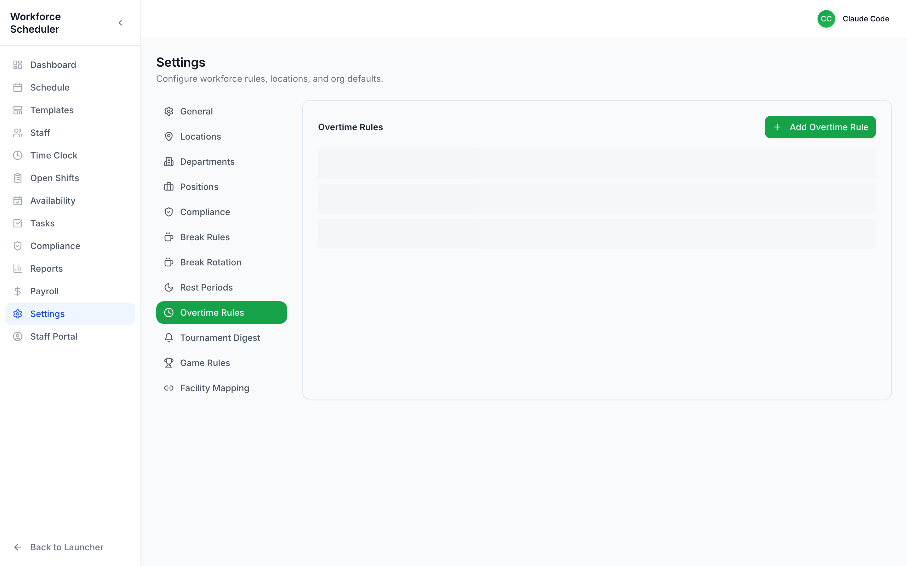 Settings — Overtime Rules